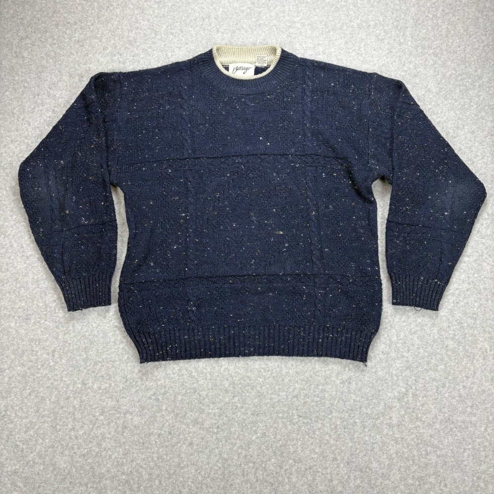Barrage Knit Sweater Mens M Blue Speckled Crewneck Vintage 90s Grandpacore Retro